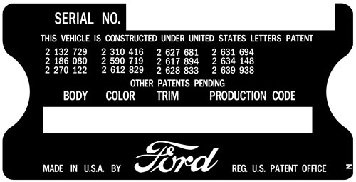 Decal - Data Plate - 55/early 57 - 1 Per car