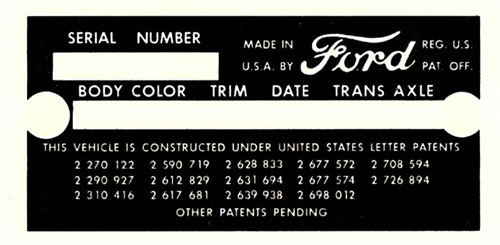 Decal - Data Plate - Late 57 - 1 Per car