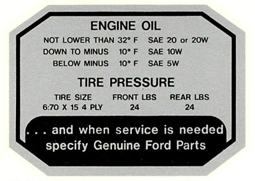 Decal - Tire Pressure - 55/56 - 1 Per car