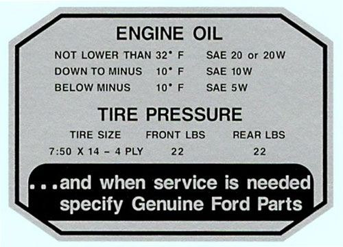 Decal - Tire Pressure - 57 - 1 Per car